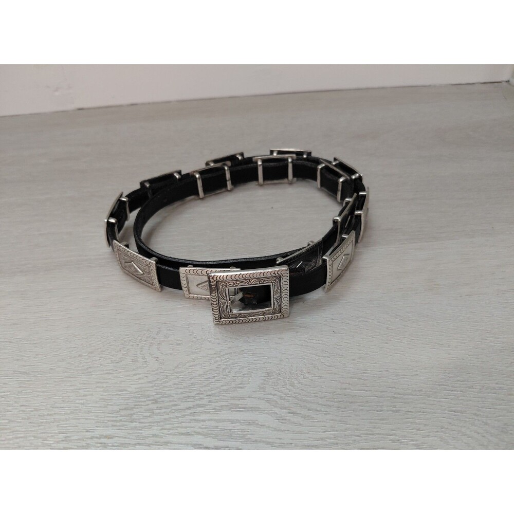 Tony lama belt C60264 Made In Usa womens size 28 Black Leather silver details